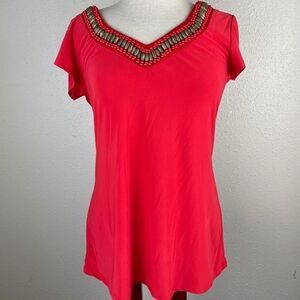 NWT Passports Red V-Neck Tunic Top Size M